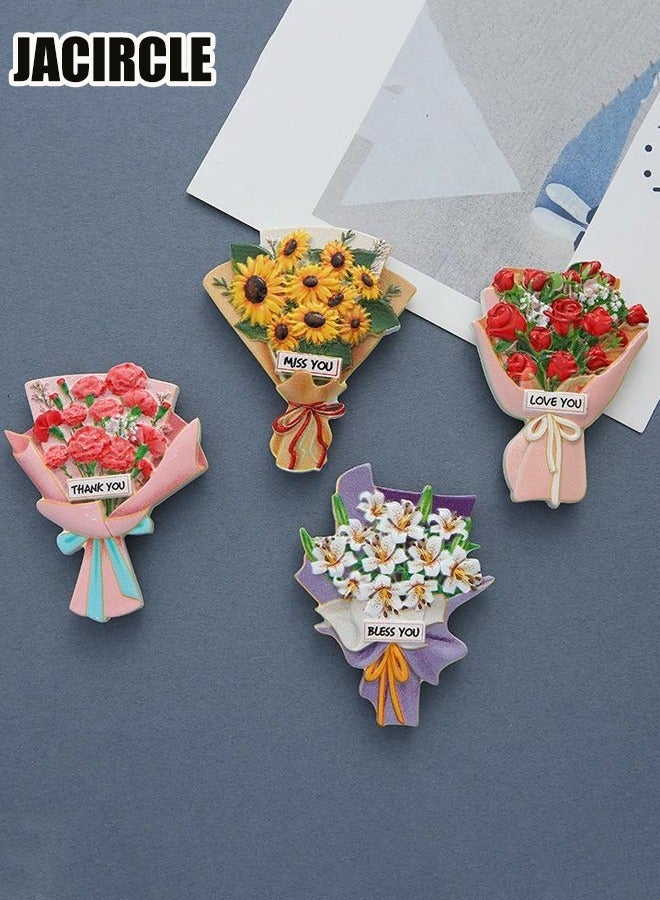 JACIRCLE 4 Pcs Fridge Magnets Valentine Flower Bouquet Fridge Magnets, 3D Floral Refrigerator Magnet for Valentine's Day Gifts, Resin Refrigerator Decoration Creative Home Decoration, Mini Gift Ornament for Kitchen, Living Room or Office - Image 1